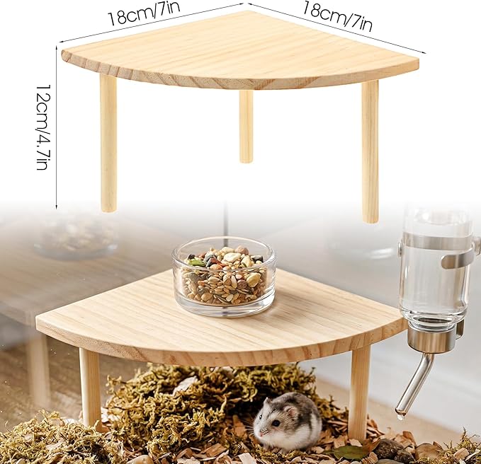 Triangle Hamster Play Wooden Platform, 7.08x7.08x4.72in Hamster Cage Platform Small Animal Wood Stand Cage Accessories for Syrian Hamsters Mice Squirrel and Other Small Pets