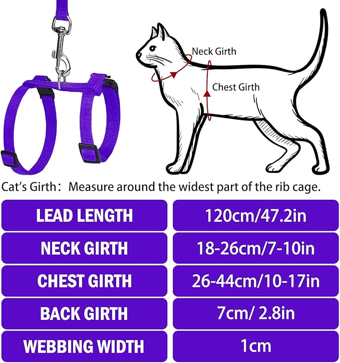 PUPTECK Adjustable Cat Harness and Leash Set Escape Proof Kitten Strap Collar for Walking Travel, Purple