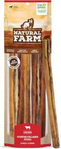 Natural Farm Chicken Stuffed Collagen Sticks with Real Chicken for Dogs (12 Inch, 5-Pack), Rawhide-Free Collagen Sticks, Odor-Free Natural Dog Chews, Long Lasting, for Small, Medium and Large Dogs