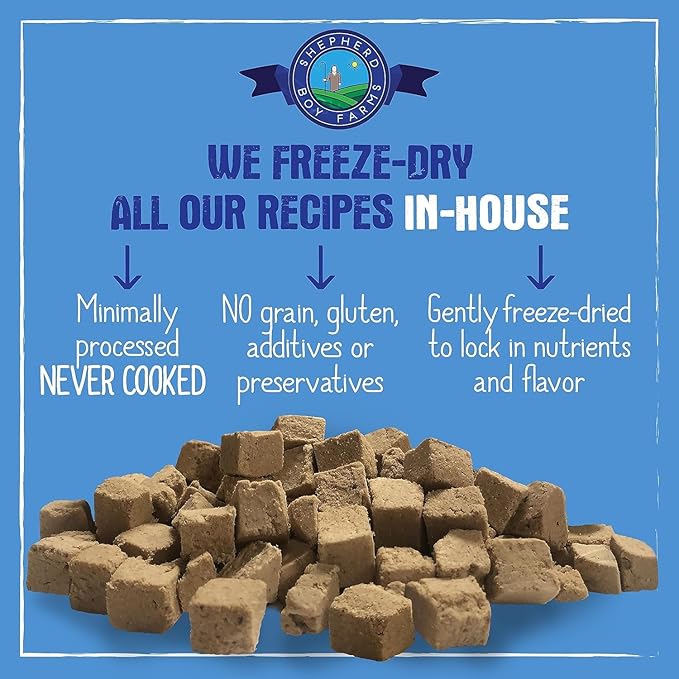 Shepherd Boy Farms Freeze Dried Raw Dog Food, Chicken Recipe, All Natural, No Synthetics, Made in USA with Goat's Milk & Organic Produce, High Protein, Complete Meal (48oz)