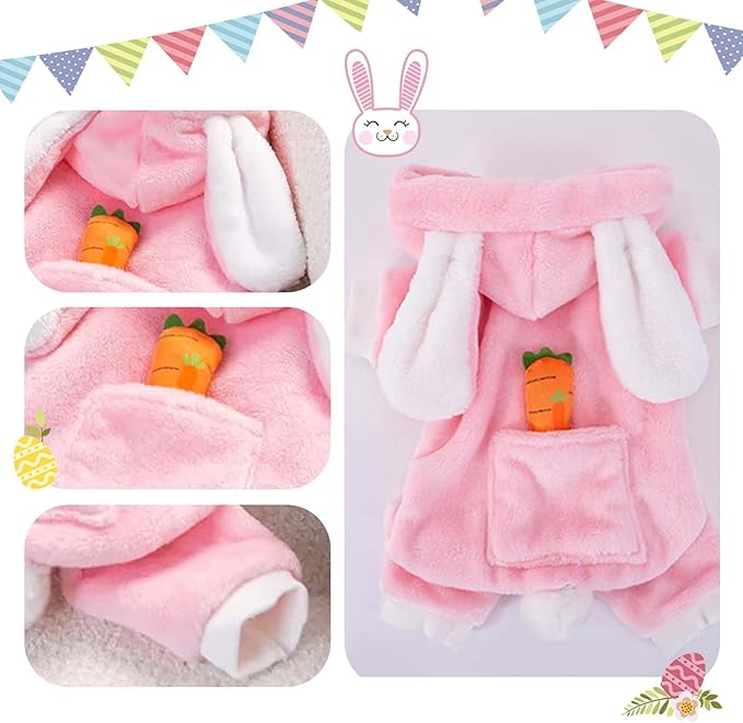 Easter Dog Bunny Costume Pet Costume Puppy Hoodies Dog Clothes Rabbit Ears Hat Outfit Halloween Party Supplies for Small Dogs Cats