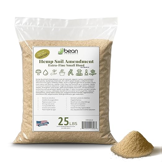 Hemp Soil Amendment - 25 lbs USA Grown All-Natural Fine Hemp HURD Power for Vibrant Gardens, Vegetables, Trees, Moisture Retention, Seed Starting, pH Neutral - Bean Products