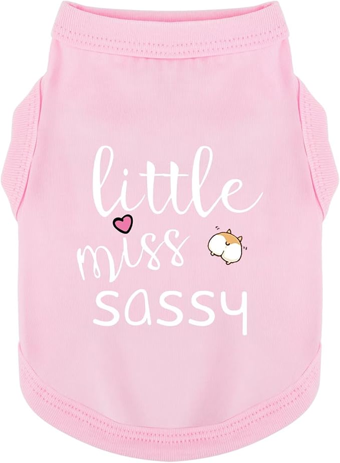 Paiaite Dog Clothes Fashionable Sleeveless Pet Vest: 'Little Miss Sassy' Printed Cotton Dog Shirt, Ideal for Small, Medium, and Large Breeds, Ensuring Comfort and Breathability Pink XS
