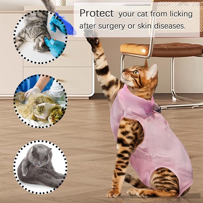 Cat Surgery Recovery Suit - L Size Pink, Soft and Breathable for a Comfortable Recovery, Designed for Ease of Wear and Ideal Post-Op Care