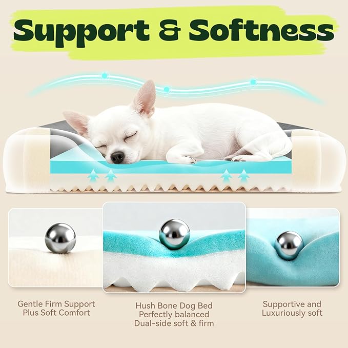 Orthopedic Dog Bed for Small Dogs,Cooling Gel Memory Foam Pet Sofa with Removable Washable Cover,Egg Crate Foam Bolster,Waterproof,Joint Pain Relief,24"x18"x6",Dark Grey