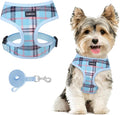 SCENEREAL Puppy Dog Harness with Leash Set for Small Medium Sized Dogs, Soft Mesh Pet Harnesses and Leash, No Chock Plaid Adjustable No Pull Vest for Dogs Cats, Chihuahua,Bulldog (Blue S)