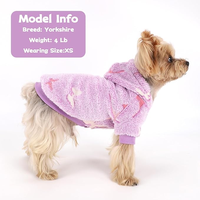 Dog Sweater for Small Dogs Girl Boy, Fleece Dog Hoodie Clothes, Night Glow Puppy Sweater, Soft Warm Extra Small Doggie Sweatshirt, Fall Winter Doggy Clothes Pet Outfits for Chihuahua Yorkie, Purple,M