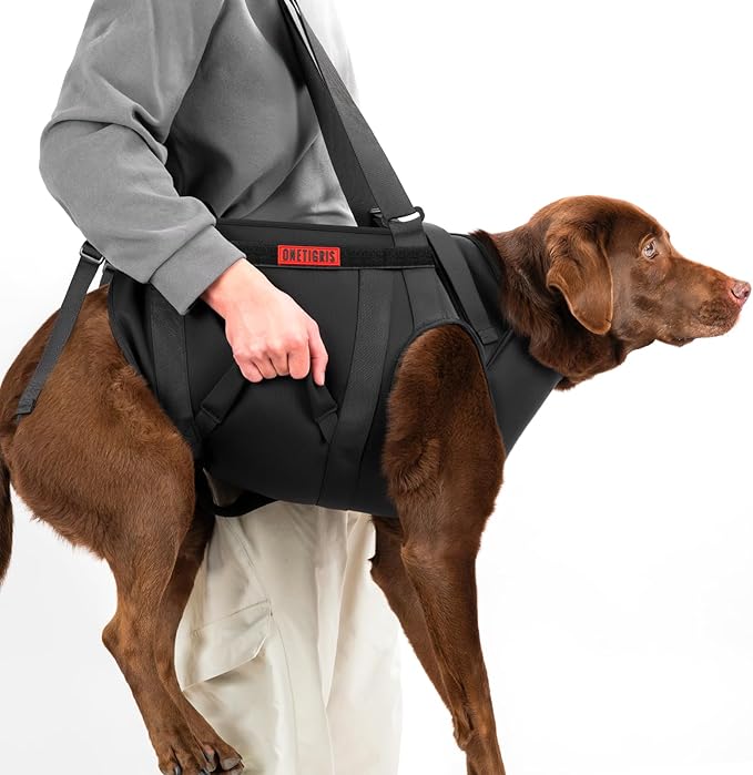 OneTigris Full Body Dog Carry Sling for Large Dogs, Dog Lift Harness Backpack Carrier with Handles, for Senior Dogs, Joint Injuries, Up and Down Stairs (Black, XXL)