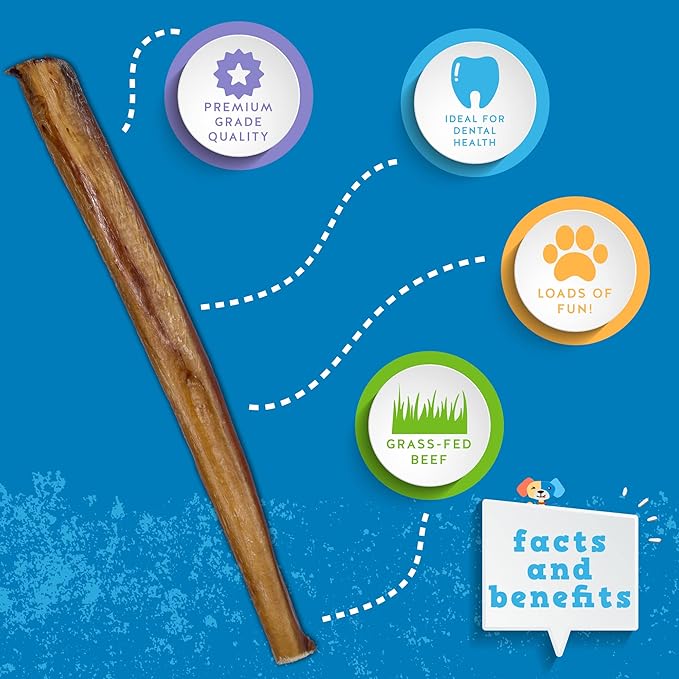 Jack&Pup 12 Inch Jumbo Bully Sticks for Dogs (3 Pack) Single Ingredient Dog Bully Sticks for Large Dogs and Aggressive Chewers