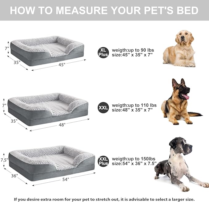 LEXTRO Orthopedic Dog Bed for Extra Large Dogs 48x35Inch, Egg Crate Foam Bed for Extra Large Dogs, Equipped with Removable Waterproof Pillow Cover and Anti-Slip Bottom, Pet Bed
