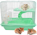 2-Tier Portable Hamster Cage and Habitats,Travel Metal Mouse Cages with Free Water Bottle,Houses and Exercise Wheel for Any Breed of Hamster and Small Animal (14.6x11.0x11.8inch Green)