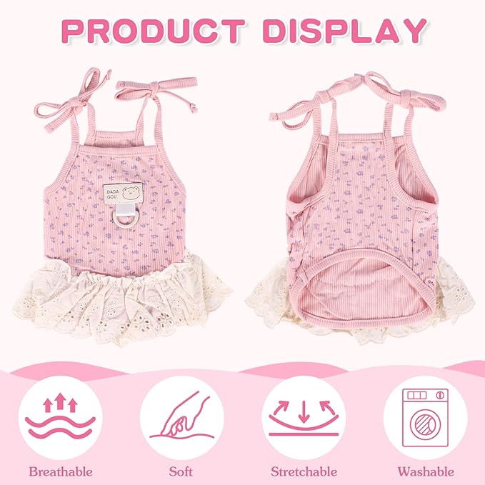 Dog Summer Clothes for Small Medium Dogs Cat Daisy Flower Cute Pet Dress with D-Ring Sleeveless Puppy Outfits Doggy Shirt for Shih Tzu Yorkie Chihuahua Colthe (Pink, X-Large(9.3-13.2lb))