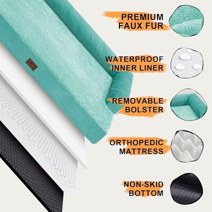 Orthopedic Large Dog Bed Washable: Large Size Dog Beds with Removable Washable Cover, XXLarge Orthopedic Aqua Blue Sofa for Big Pet Dogs