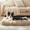 Dog Beds Large Sized Dog, Flat Pet Beds with Removable Washable Cover, Pet Mat Cute Pet Crate Bed Thick Shredded Chopped Crate Foam & Anti Slip Bottom for Indoor, 35"x23"x4" Beige