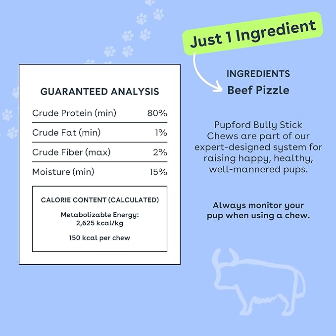 Pupford Thick Bully Sticks for Dogs & Puppies, Smoked for Improved Smell, Natural, Long-Lasting, Single Ingredient Chews for Small & Medium Breeds (6", 10 Count)