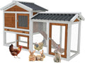Outdoor Wooden Rabbit Hutch with Waterproof PVC Roof - Includes Staircase, Easy-Clean Tray, Secure Fence Design, Superior Ventilation, and Triple Lockable Access Doors（41314）