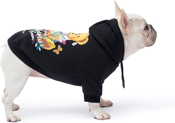 Blooming Teddy Dog Hoodie Dog Clothes Extra Warm Fleece Lining Stretchy Fit for Small Dogs ((Black, Small))