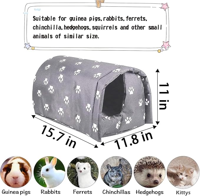 Hamiledyi Bunny Cave Bed Small Animal Warm Nest Habitats Guinea Pig Hideouts Stray Cats Shelter Cage Accessories for Hamster Cats Rat Mice Chinchilla Flying Squirrel (Grey)
