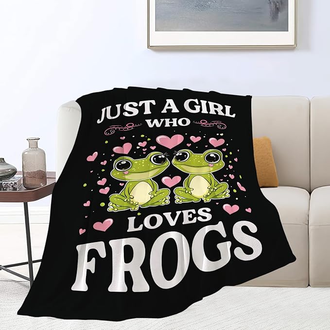 Frog Blanket Just A Girl Who Loves Frogs Cute Cartoon Frog Throw Blanket Gifts for Girls Boys Kids Women Men Adults Super Soft Cozy Plush Fluffy Fuzzy Fleece Blanket Home Decor 40''X50''
