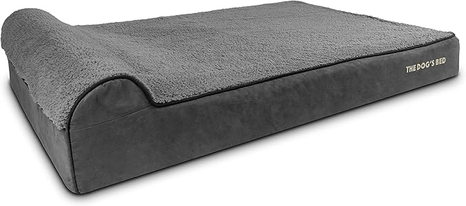 The Dog’s Bed Orthopedic Memory Foam Dog Bed with Headrest, Calming Surface – CertiPUR-Certified Foam, Plush Fabric, Grey Plush, XXL, 6-Inch