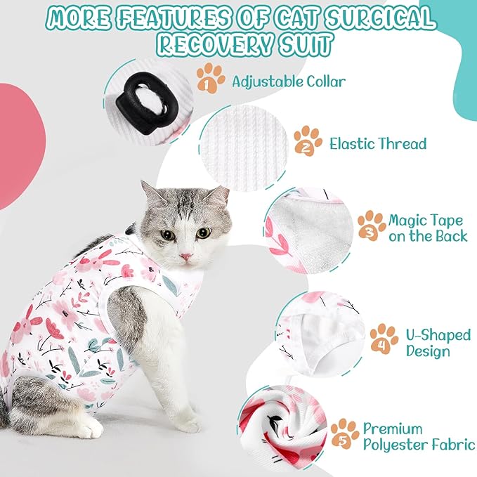 SlowTon Cat Recovery Suit - Cat Onesie for Cats After Surgery Female Male, Kitten Clothes Cats Surgical Spay Suit Abdominal Wounds, E-Collar Alternative Bodysuit Shirt Anti-Licking (White, M)