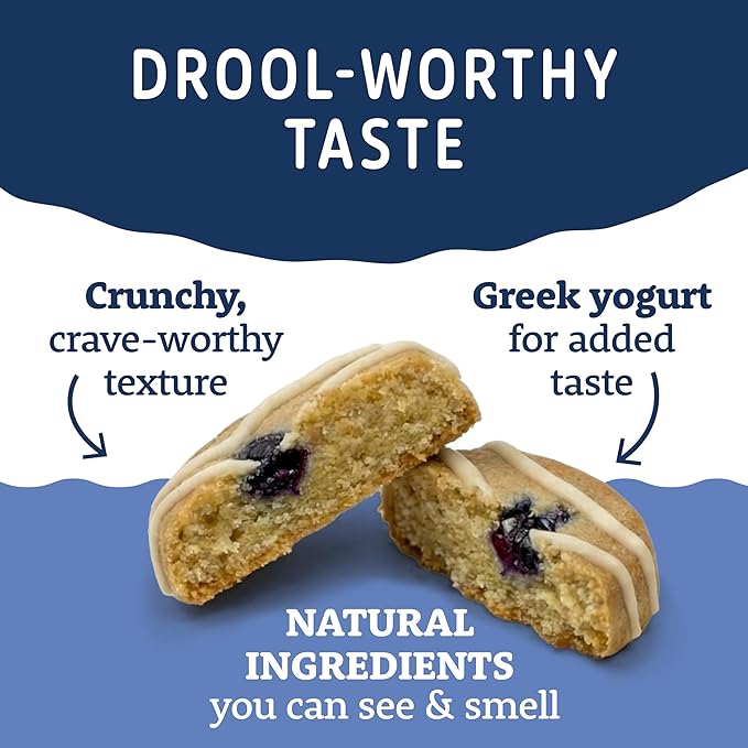 Natural Balance Yo-Gut Bites Crunchy Dog Treats with Real Oats & Blueberries, Greek Yogurt Drizzle, Probiotics for Digestive Support, 10oz Bag