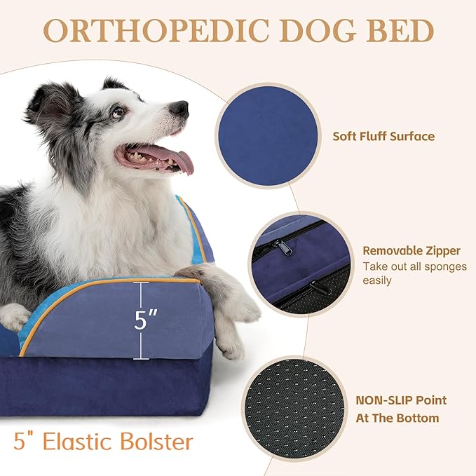 Comfort Expression Orthopedic Dog Bed for Extra Large Dogs 45x35 Inch, Waterproof Egg Crate Foam XL Pet Bed with Removable Bolsters, Dog Couch with Washable Cover & Non-Slip Bottom, Hidden Bay