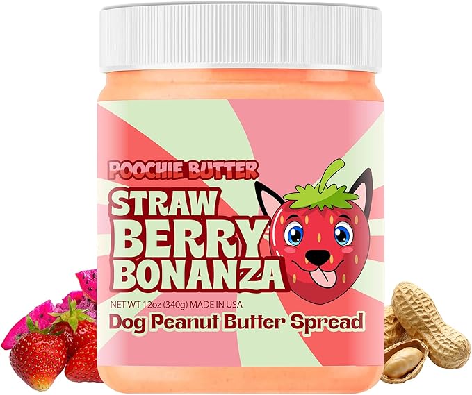 Dilly's Strawberry Dog Treats | Chunky Dog Peanut Butter with Strawberry, Natural Dog Snack (12oz Jar)