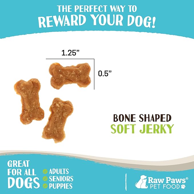 Raw Paws Soft Bone Shaped Dog Jerky Treats for Dogs - Peanut Butter & Chicken Recipe (16-Ounce) - Made in USA - Chicken Jerky Dog Treats - Soft Puppy Training Treats