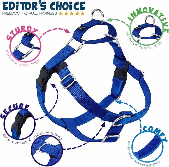 2 Hounds Design Freedom No Pull Dog Harness, Adjustable Harness, Easy Walking & Comfortable Control, Fits Small, Medium & Large Dogs, Solid Colors, Made in USA, 1" LG, Royal Blue
