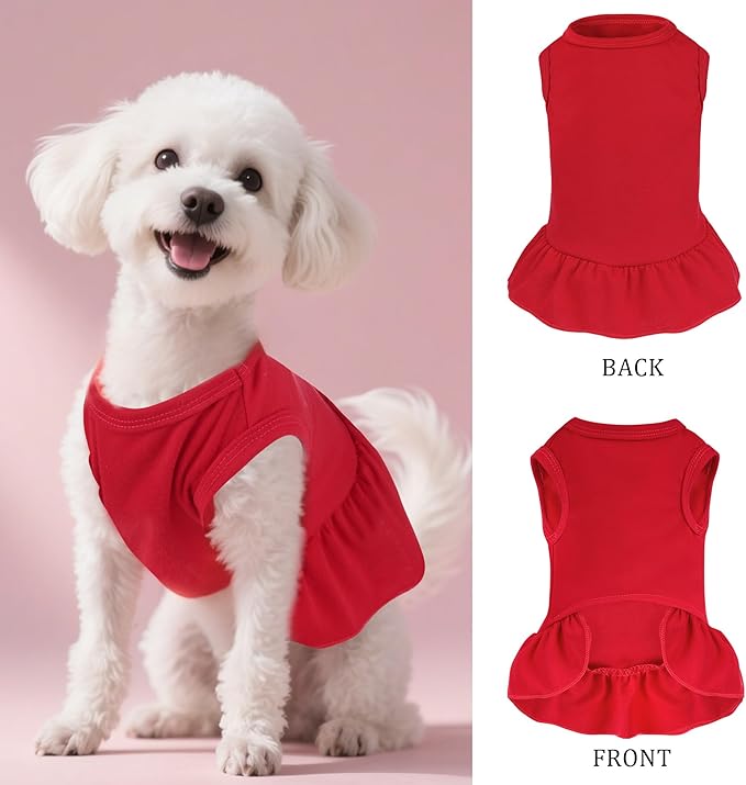 Dog Dresses Cat Skirt Solid Color Dog Clothes Summer Sleeveless Puppy Girl Clothes for Small Pet Dogs Cats (Red, Medium)