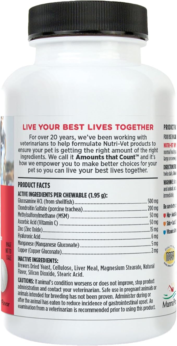 Nutri-Vet Extra Strength Hip & Joint Supplement for Dogs, Puppy Supplements, Dog Joint Supplement, Contains 500mg of Glucosamine, 200mg of Chondroitin, 50mg of MSM, Puppy Essentials, 75 Tablets
