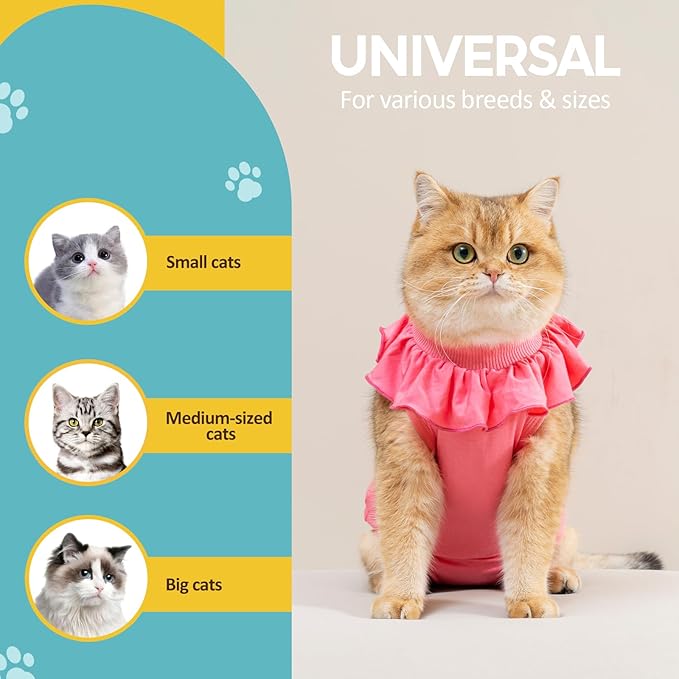 Avont Cat Recovery Suit - Kitten Onesie for Cats After Surgery, Cone of Shame Alternative Surgical Spay Suit with Ruffles for Female Cat, Post-Surgery or Skin Diseases Protection -Rosepink (L)