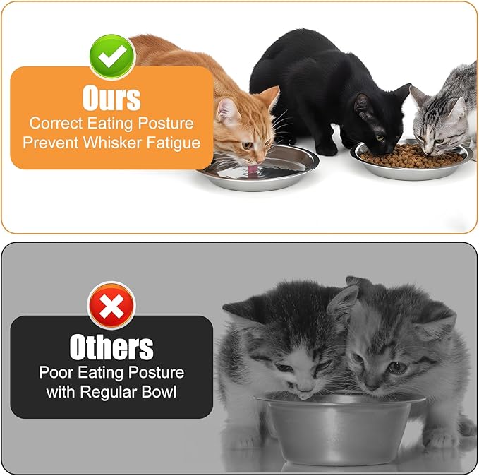 Kifmurase 28Pcs Stainless Steel Cat Bowls, 6.3 Inch Cats Feed Bowl for Indoor, Shallow and Wide Wet Food Plate, Pet Feeding Whisker Fatigue Relief Pet Plate, Feeding Dishes for Dogs Cats