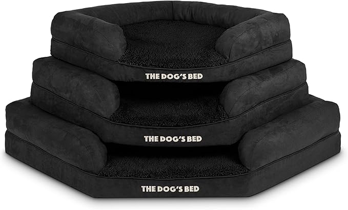 The Dog’s Bed Orthopedic Memory Foam Corner Dog Bed, Calming Surface – CertiPUR-Certified Foam, Plush Fabric, Black Plush, Large