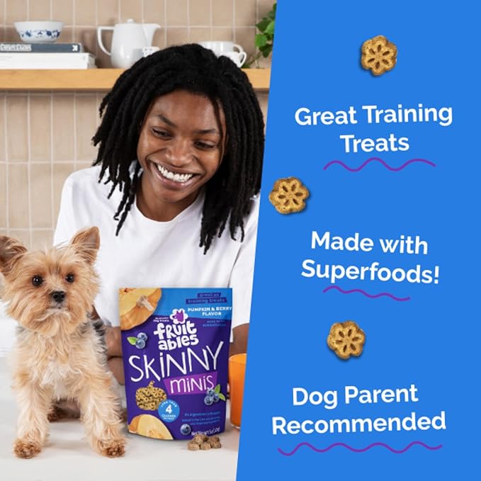 Fruitables Skinny Mini Dog Treats (3 Cal) – Healthy Soft Training Treats – Pumpkin & Blueberry, 5 oz (4 Pack)