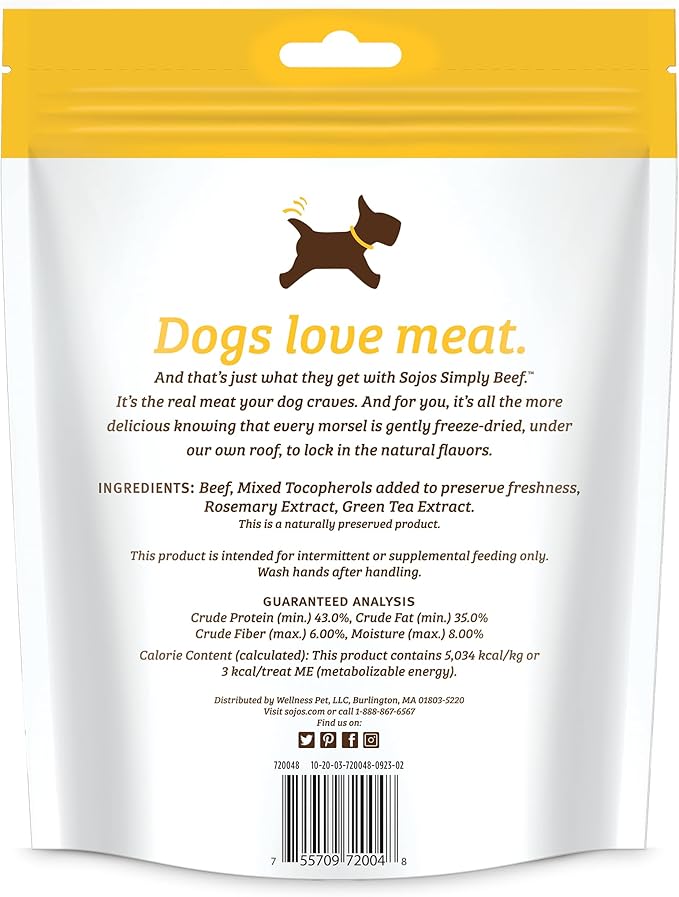 SOJOS Simply Beef Freeze-Dried Dog Treats, 4 oz