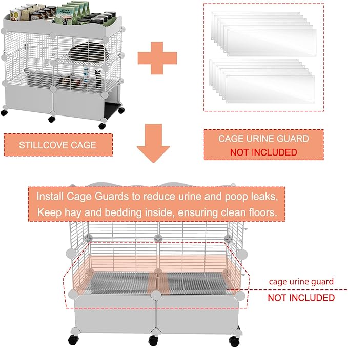 STILLCOVE Small Guinea Pig Cages Indoor, C&C Chinchilla Rat Cage Rabbit House on Wheels with Tray