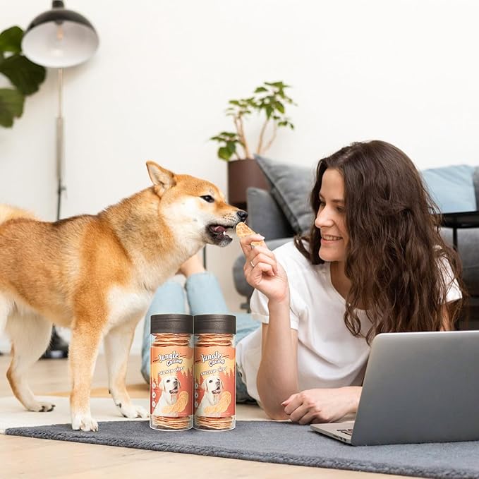 Jungle Calling 32 Count Dog Treats, Single Ingredient Chicken Chips, Crunchy Jerky Chip Training Treat for Small Medium Large Breed Dogs