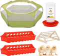 Pawaboo Chick Brooder Box for Chick Starter Kit, Brooder Pen/Chicken Supplies Brooders Box with Chicks Perch Brooding Up to 15 Chicks, Duck and Quail, Green + Red + Wood Color