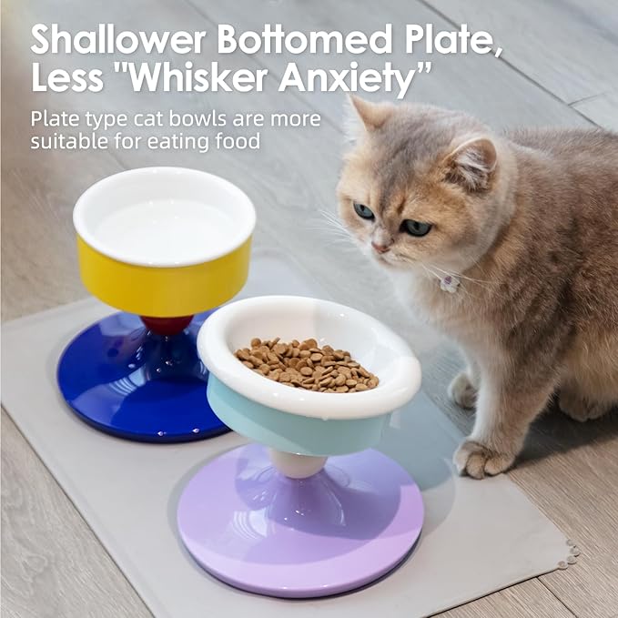 Elevated Cat Bowl with 3 Adjustable Heights (4.69/5.98/7.28 Inches), 0-20° Tilted Anti-Slip Ceramic Pet Bowl, Whisker Fatigue Relief Feeding Station for Cats & Small Medium Dogs, Dishwasher Safe