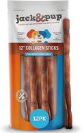 Jack&Pup 12" Beef Collagen Sticks for Dogs | Rawhide Free Dog Chews Long Lasting | Single Ingredient Healthy Dog Treats for Medium Dogs | Bully Stick Alternative (12 Pack)