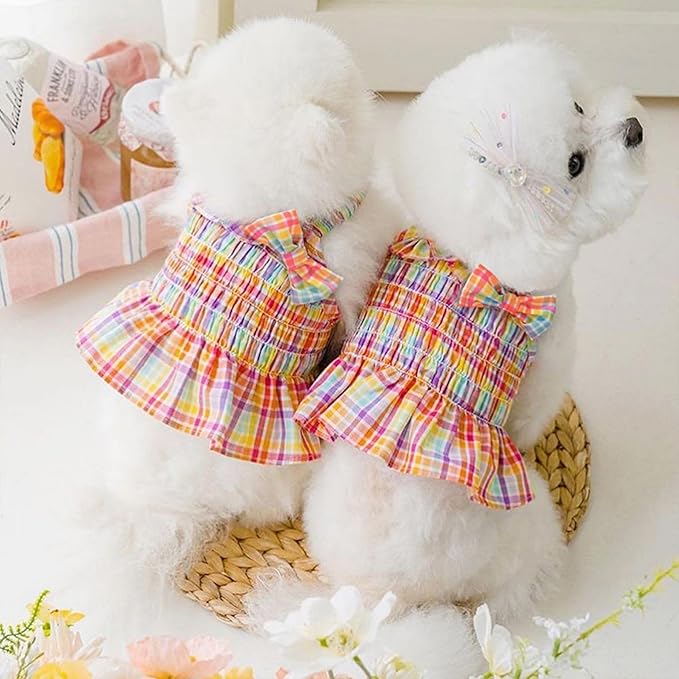 Colorful Rainbow Skirt Dog Dress Soft Breathable Outfits Pet Dress for Small Medium Girls Puppy Lightweight Pet Dresses