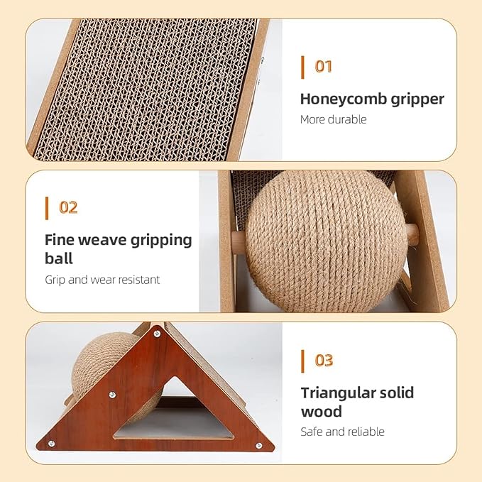 Rabbit Scratching Pad Bunny Toys - 2-in-1 Rabbit Scratch Rotating Ball & Cardboard Scratcher Bunnies Interactive Toy