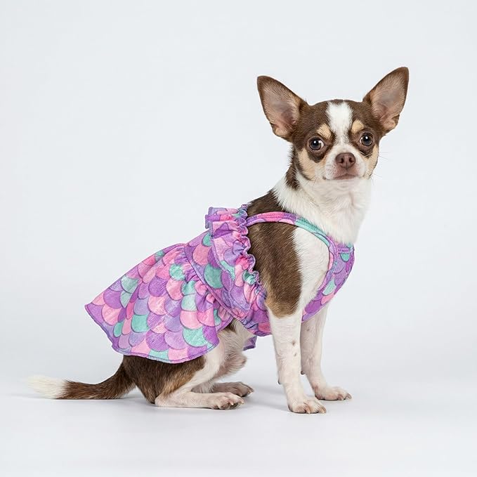 Fitwarm Dreamy Mermaid Ruffle Dog Dress, Lightweight Summer Clothes for Small Dogs Girl, Hawaiian Pet Outfit, Purple, Blue, Pink, Small