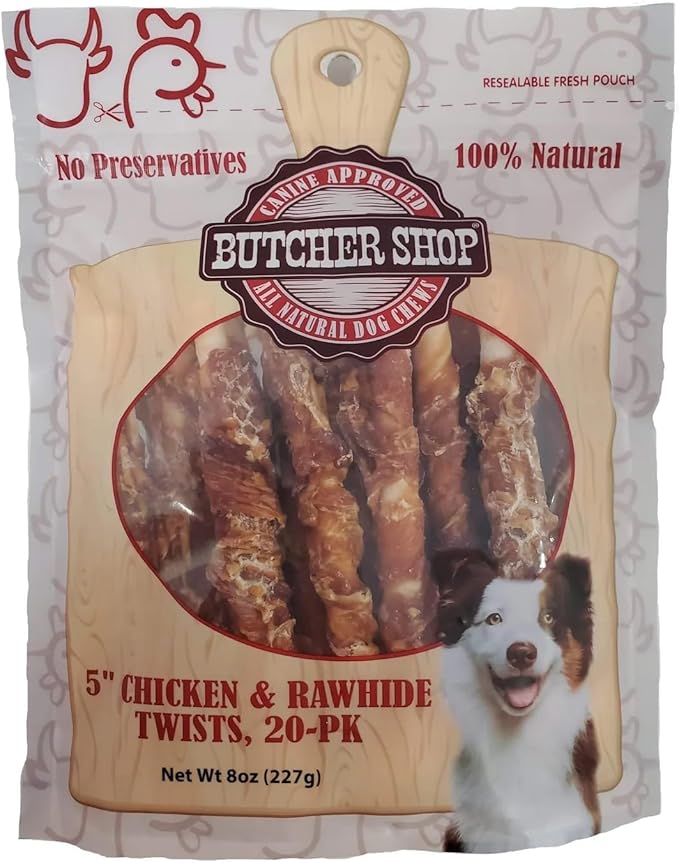 Butcher Shop 5” Chicken & Rawhide Twists Dog Treats (2 Pack - 8 oz per Pack)