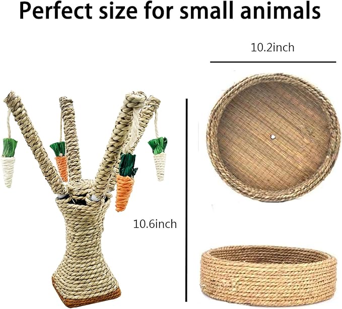 Hamiledyi Bunny Chew Toys Rabbit Rattan Grass Scratcher Climbing Tree Fun Tree Carrot Play Toys Hamiledyi 3PCS Grass House for Rabbit, Edible Bunny Hut Natural Grass Woven Foldable Pet Play