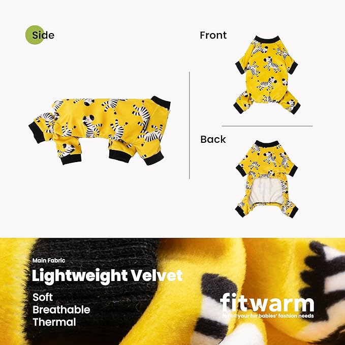 Fitwarm Zebra Dog Fleece Pajamas, Funny Winter Clothes for Small Dogs Boy Girl, Cozy Pet Onesie, Yellow, Black, White, XL