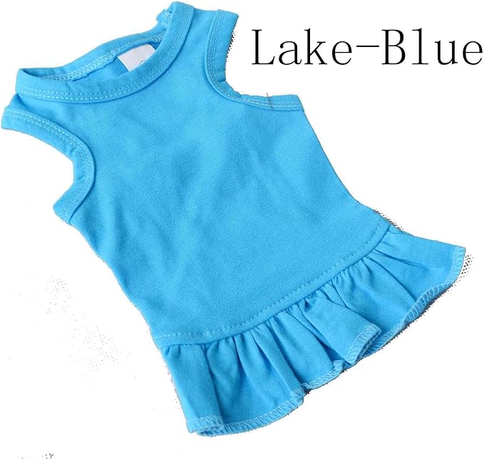 Pet Clothes Small Dog Clothing Blank Color Sport Dress T-Shirts Tee Dresses Tanks Top for Small Size Female Dogs Summer Spring Pet Costumes 100% Cotton (XS, Lake-Blue)