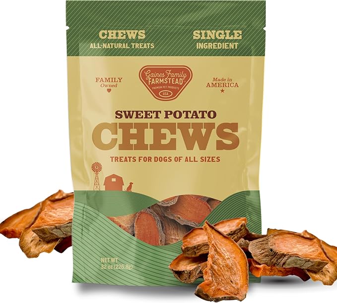 Gaines Family Farmstead Sweet Potato Chews for Dogs, 32 oz Bag – Single Ingredient Sweet Potato Dog Treats, High Fiber, Grain-Free, Rawhide Alternative, Vitamin-Rich, Made in The USA
